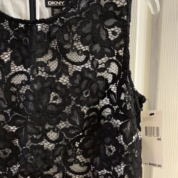 495.00 DKNY GORGEOUS DESIGNER BLACK LABEL OSTRICH FEATHER HEM DRESS - Picture 7 of 9